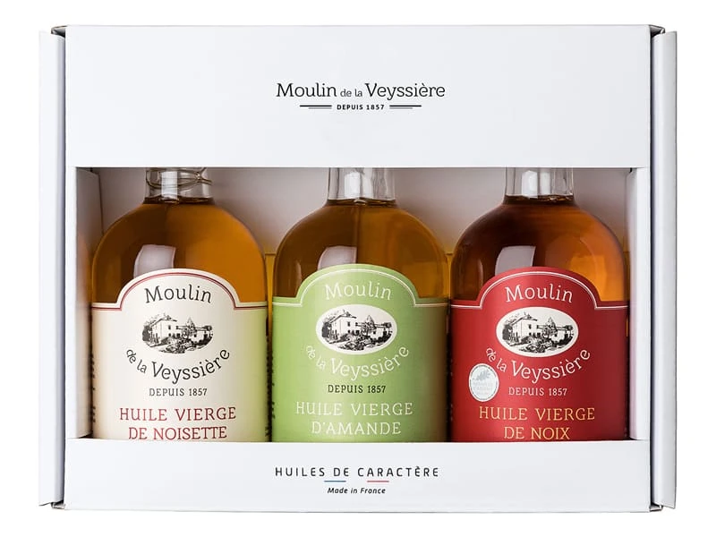 Coffret Découverte 3 Huiles - Noix, Amande, Noisette - 3 X 10 Cl - Moulin De La Veyssière 1 Coffret Découverte 3 Huiles - Noix, Amande, Noisette - 3 X 10 Cl - Moulin De La Veyssière