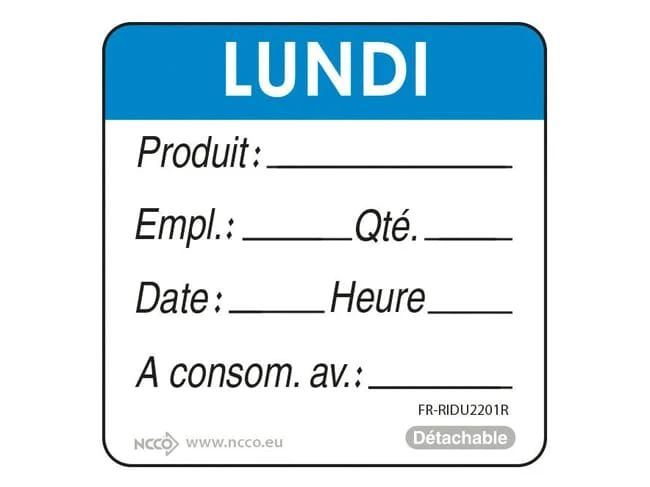 Etiquettes D'identification HACCP - Lundi 1 Etiquettes D'identification HACCP - Lundi