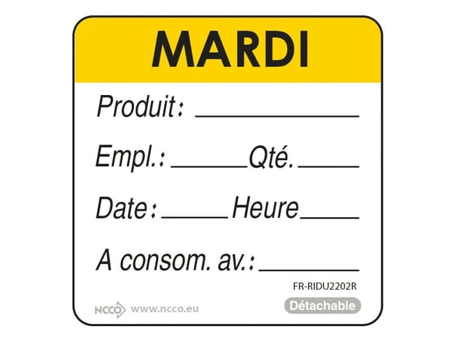 Etiquettes D'identification HACCP - Mardi 1 Etiquettes D'identification HACCP - Mardi