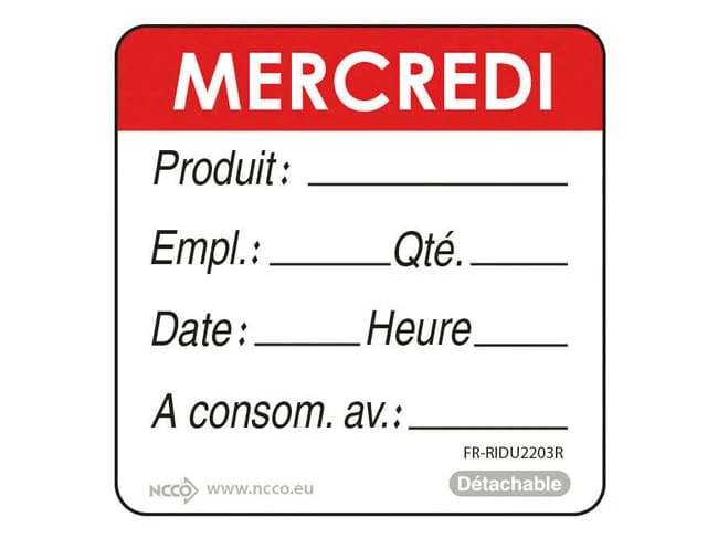 Etiquettes D'identification HACCP - Mercredi 1 Etiquettes D'identification HACCP - Mercredi