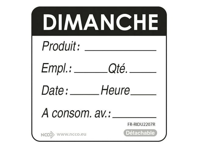 Etiquettes D'identification HACCP - Dimanche 1 Etiquettes D'identification HACCP - Dimanche