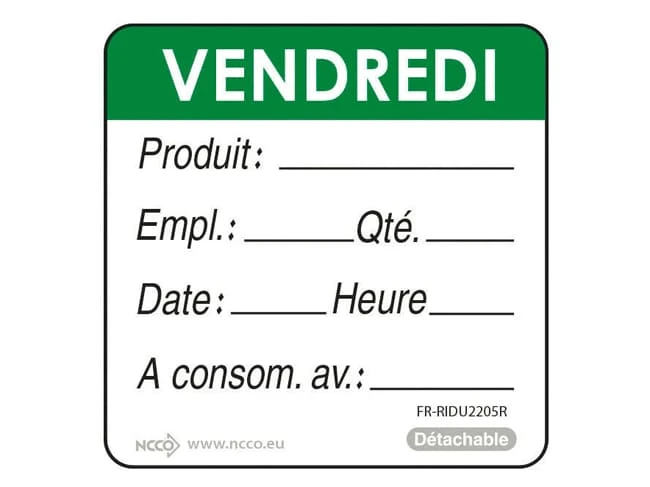 Etiquettes D'identification HACCP - Vendredi 1 Etiquettes D'identification HACCP - Vendredi
